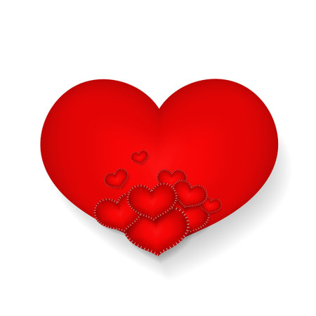 Happy Valentine's day concept template. Decorative 3d realistic red hearts on white background. Design element for banner, poster, flyer, placard, greeting card. Vector illustration.のイラスト素材