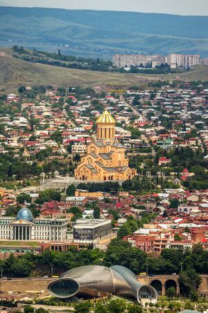 View of Sameba church in Tbilisi, Georgia.のeditorial素材