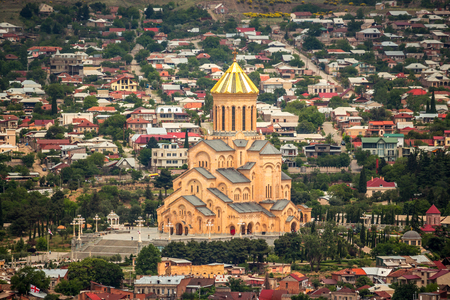 View of Sameba church in Tbilisi, Georgia.の写真素材