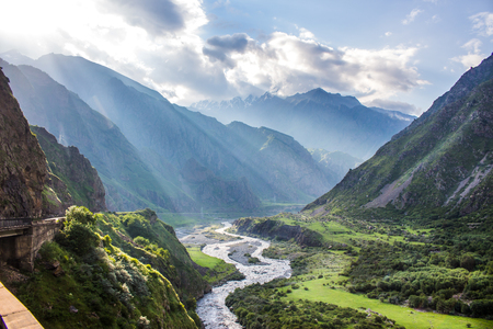 Georgian Military Highway, Caucasus mountains.の写真素材