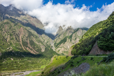 Georgian Military Highway, Caucasus mountains.の写真素材
