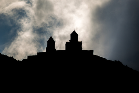 Gergeti Trinity Church in the mountains of the Caucasus.
