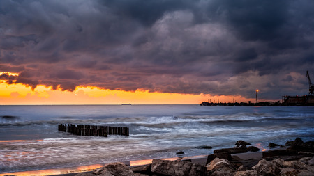 Sunset on the Black Sea port city of Poti, Georgia.の写真素材