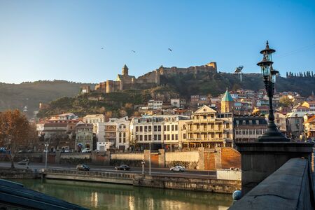 Narikala fortress and the old town of Tbilisi in the morning, Georgia, 25.11.2016.のeditorial素材
