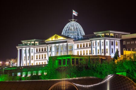 Georgia, Tbilisi night . View from the right bank of the Kura River to the Presidential Palace.のeditorial素材