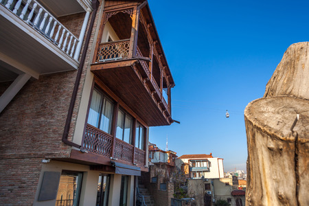 Tbilisi, capital of Georgia. Famous throughout the world Tbilisi balconies in the Old Town.の写真素材