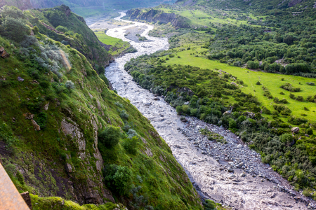 Georgian Military Road , valley of the Terek in The Caucasus mountains.