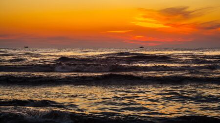 seiner on a Black Sea, beautiful sunset, Poti, Georgia.の写真素材