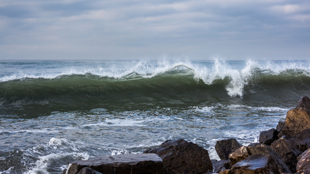 waves of the sea breaking on the beach, Poti, Georgia.の写真素材