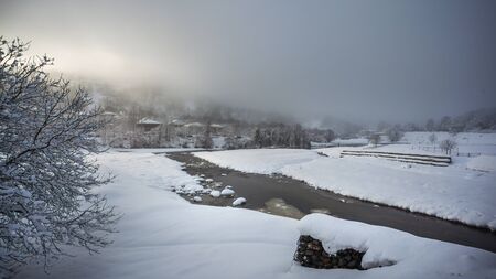 Mountain road in a sunny day, Rikoti pass, Georgia.の写真素材