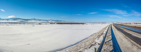 Beautiful winter landscape with a highway, Georgia.の写真素材