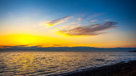 Colorful sky and water in lake Paliastomi in morning , Poti, Georgia.の写真素材