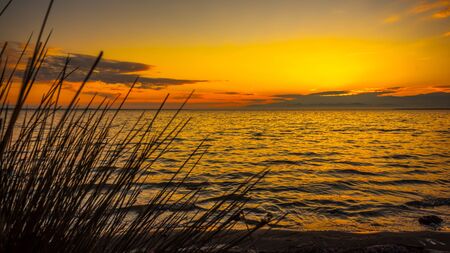 Colorful sky and water in lake Paliastomi in morning , Poti, Georgia.の写真素材