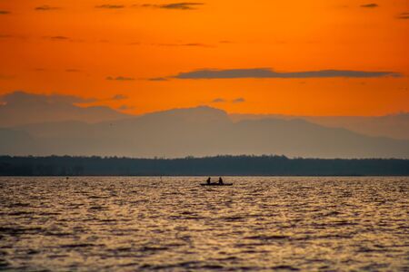 Colorful sky and water in lake Paliastomi in morning , Poti, Georgia.の写真素材