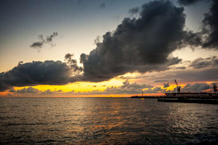 Colorful sunset in the Black Sea, Poti, Georgia.の写真素材
