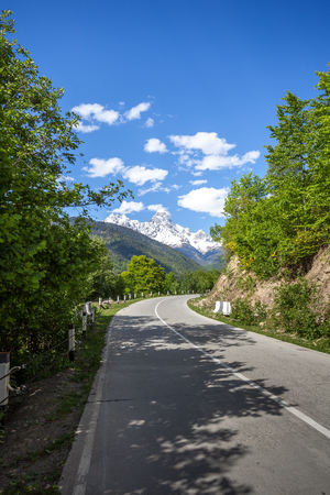 Peak of mount Ushba in Caucasus Mountains, Svanetia region in Georgia, 4700 m.