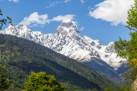Peak of mount Ushba in Caucasus Mountains, Svanetia region in Georgia, 4700 m.の写真素材