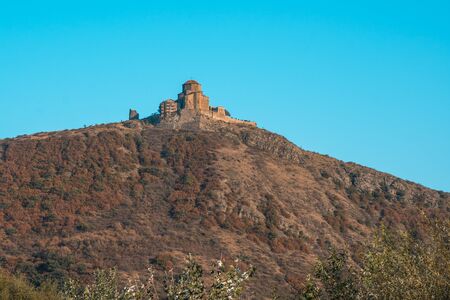 Mtskheta, Georgia. The Ancient Georgian Orthodox Church Of Holly Cross, Jvari Monastery With Remains Of Stone Wall, World Heritage.の写真素材