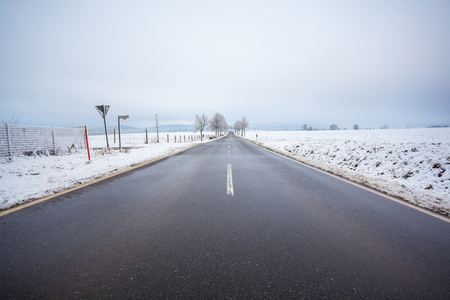 winter landscape in germany, road, Gerrhausen, Goslar.の写真素材