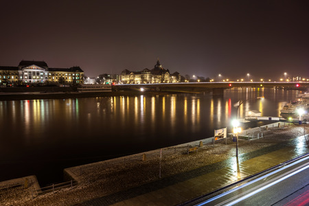 old German city of Dresden on the river Elbe at night.の写真素材
