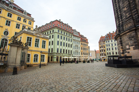 22.01.2018 Dresden, Germany - colourful buildings at Neumarkt square in Dresden.のeditorial素材