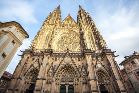 Front view of the main entrance to the St. Vitus cathedral in Prague Castle in Prague, Czech Republicのeditorial素材
