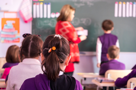 school children are participating actively in class. Education.の写真素材