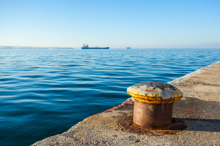 Ships in the gulf of Thessaloniki, Greece. Sunny day.の写真素材