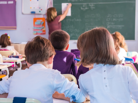 School children are participating actively in class. Lesson.