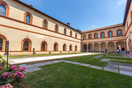 Inside of the internal courtyard of Sforza Castle, Milan, Italy.のeditorial素材