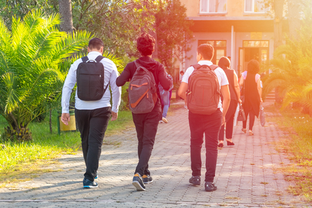Group of kids going to school together, back to school.の写真素材