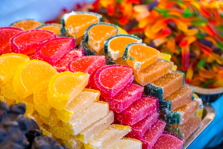 Various Colorful Gummi Candy Sweets at Market.の写真素材