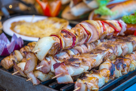 Hungarian meats at a market stall in Budapest.の写真素材