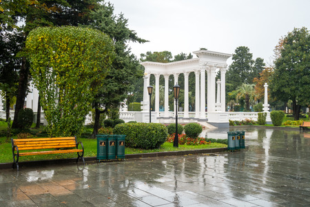 The beautiful colonnade in the seaside Park in the center of Batumi, rainy day, Georgiaの写真素材