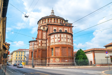 View of Santa Maria Novella church in milan, renaissance style, house of the da vinci's fresco " the last supper".の写真素材