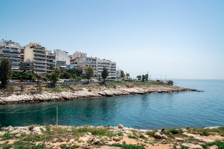 Beautiful coast of Mediterranean sea at Piraeus, Athens, Greeceの写真素材