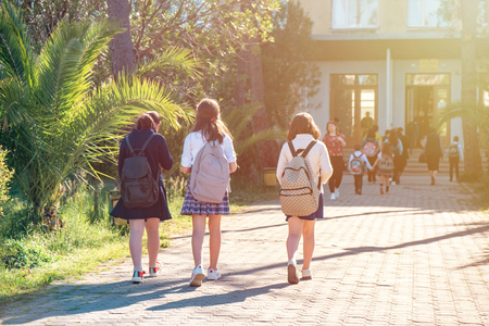 Group of kids going to school together, back to school, educationの写真素材