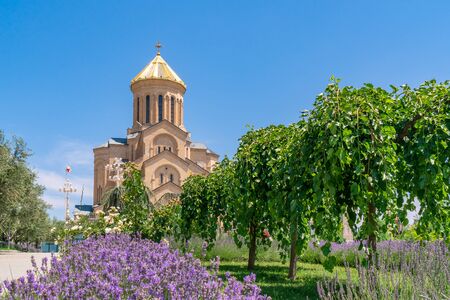 Holy Trinity Cathedral of Tbilisi (Sameba) - the main cathedral of the Georgian Orthodox Church located in Tbilisi, the capital of Georgia, religiousの写真素材