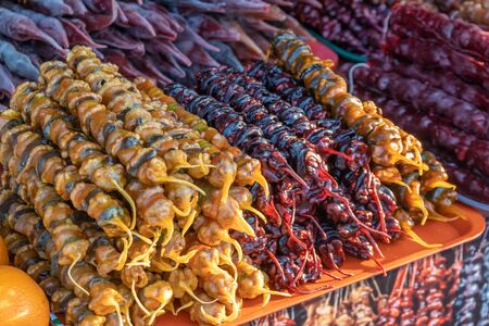 Churchkhela at the street market. Churchkhela georgian national food, tasty foodの写真素材