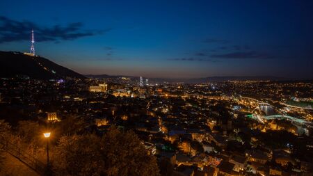 Night view of Tbilisi, TV tower and other landmarks. Georgia. Travel.の写真素材