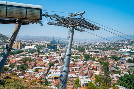 Tbilisi cable car, view to funicular on Mtatsminda. Transportation.の写真素材