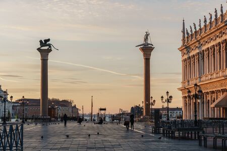 Sunrise view of piazza San Marco, Doge's Palace (Palazzo Ducale) in Venice, Italy. Sunrise cityscape of Venice. Travel.の写真素材