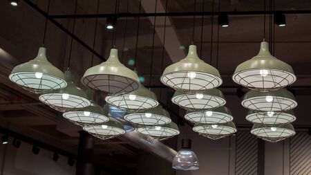 Beautiful interior decorative lighting design in restorant. Decorate.