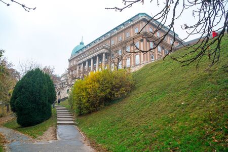 Park walkway at Buda Hill Castle, Budapest, Hungary. Autumn. Nature.の写真素材