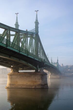 The Liberty Bridge in Budapest in Hungary, it connects Buda and Pest cities  across the  Danube river. shortest bridge in Budapest city. Travel.の写真素材