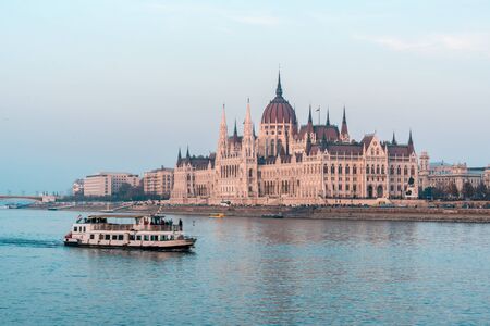 Hungarian parliament in Budapest on the Danube river. Travel.の写真素材