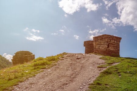 Architecture of historical village Ushguli in the Caucasus Mountains. Travel.の写真素材