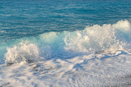 Beautiful Sea Splashing Wave on the Beach. Seascape. Nature.