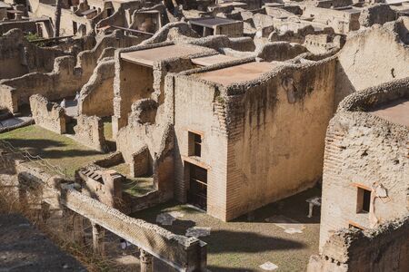 Ruins of Herculaneum, which was covered by volcanic dust after Vesuvius eruption. Italy. History.の写真素材