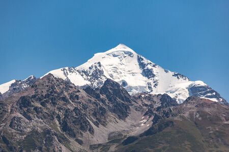 Mount Tetnuldi rises above the Great Caucasian Range in the upper Svaneti in Georgia, Mountain Landscape. Travel.の写真素材